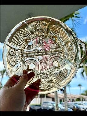 Indiana Glass Pink-Tinted Pressed Glass Serving Tray